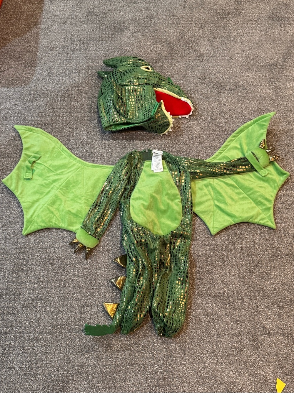 Pottery Barn Kids Green Dragon Costume with Gold Spike Details 2T